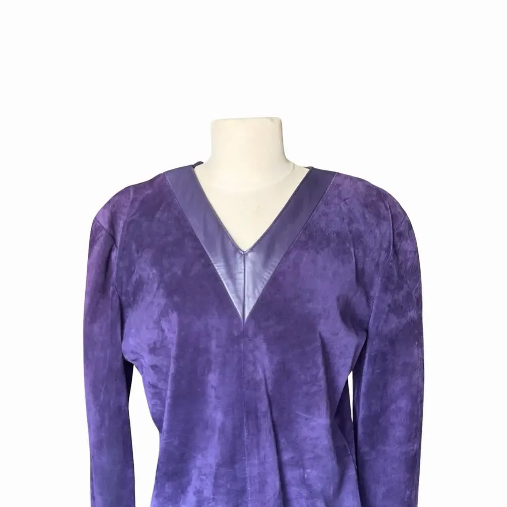 Vintage Liz Roberts Robert Elliott Purple Suede Two Piece Skirt Set Medium - Picture 6 of 16